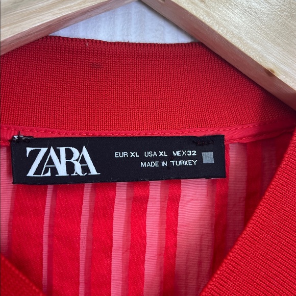 Zara - Red Striped Organza Long Sleeve  Lightweight Zipper Closure Jacket SZ XL - Picture 8 of 9